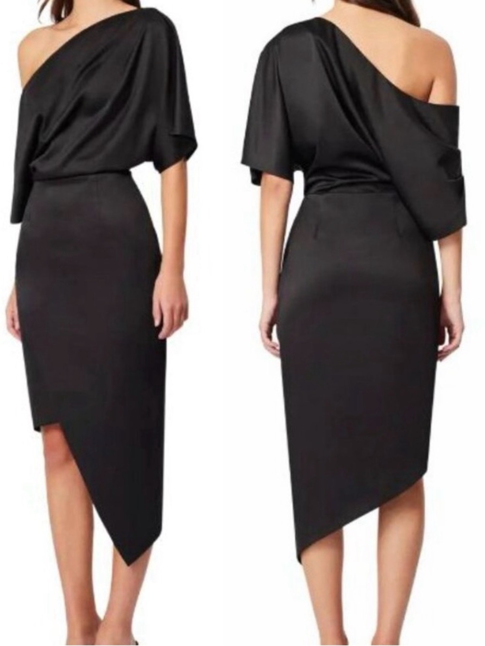 NWT Elliatt ‘Carson’ One-Shoulder Satin Midi Dress ~ in Black